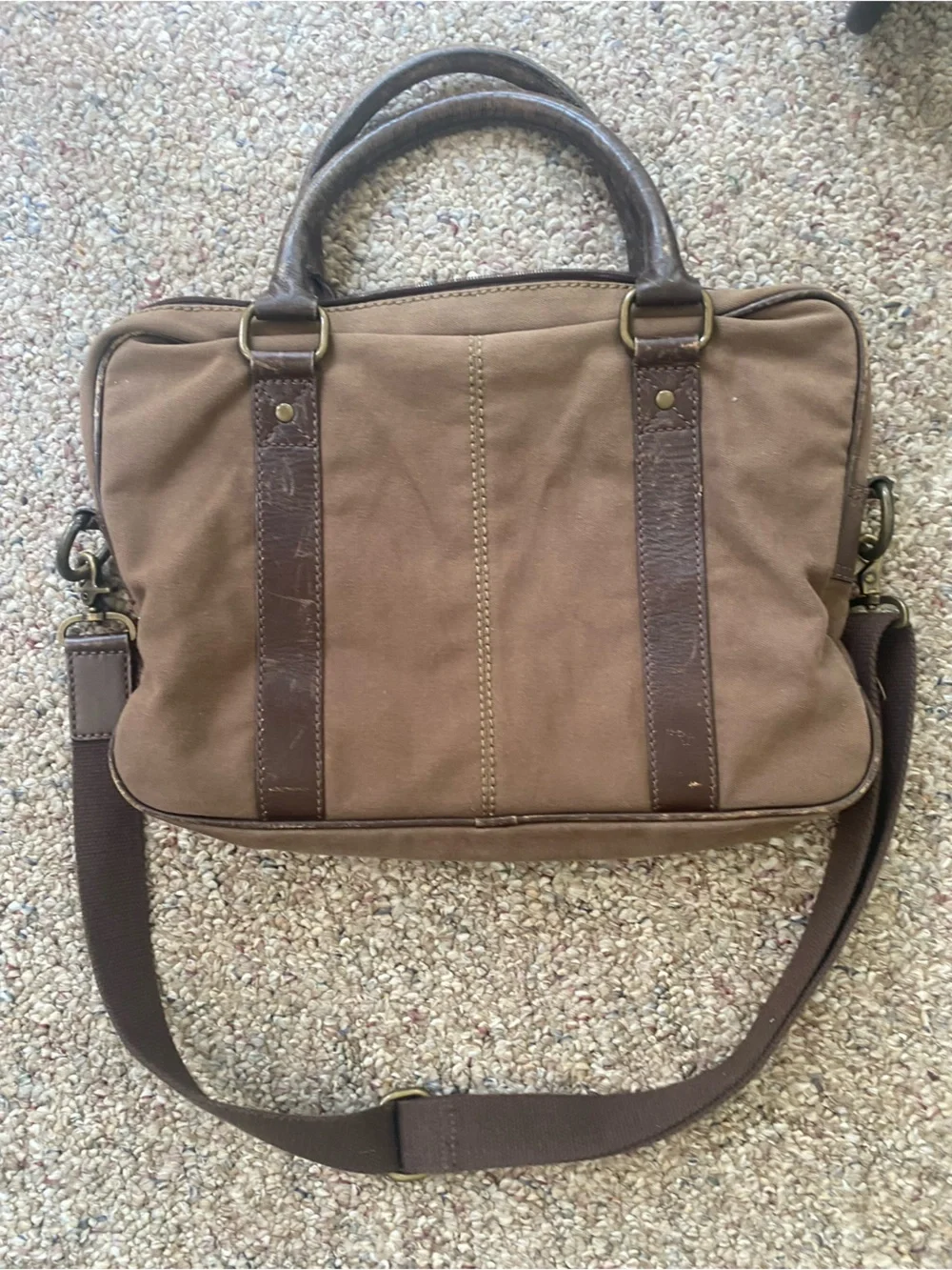 Fossil '54 canvas and suede leather messenger/briefcase with dual top handles